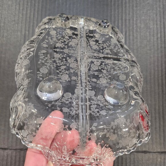 Vintage Cambridge 4 Toed 3 Part Celery Relish Dish in Rose Point Clear Pattern # - Picture 6 of 12